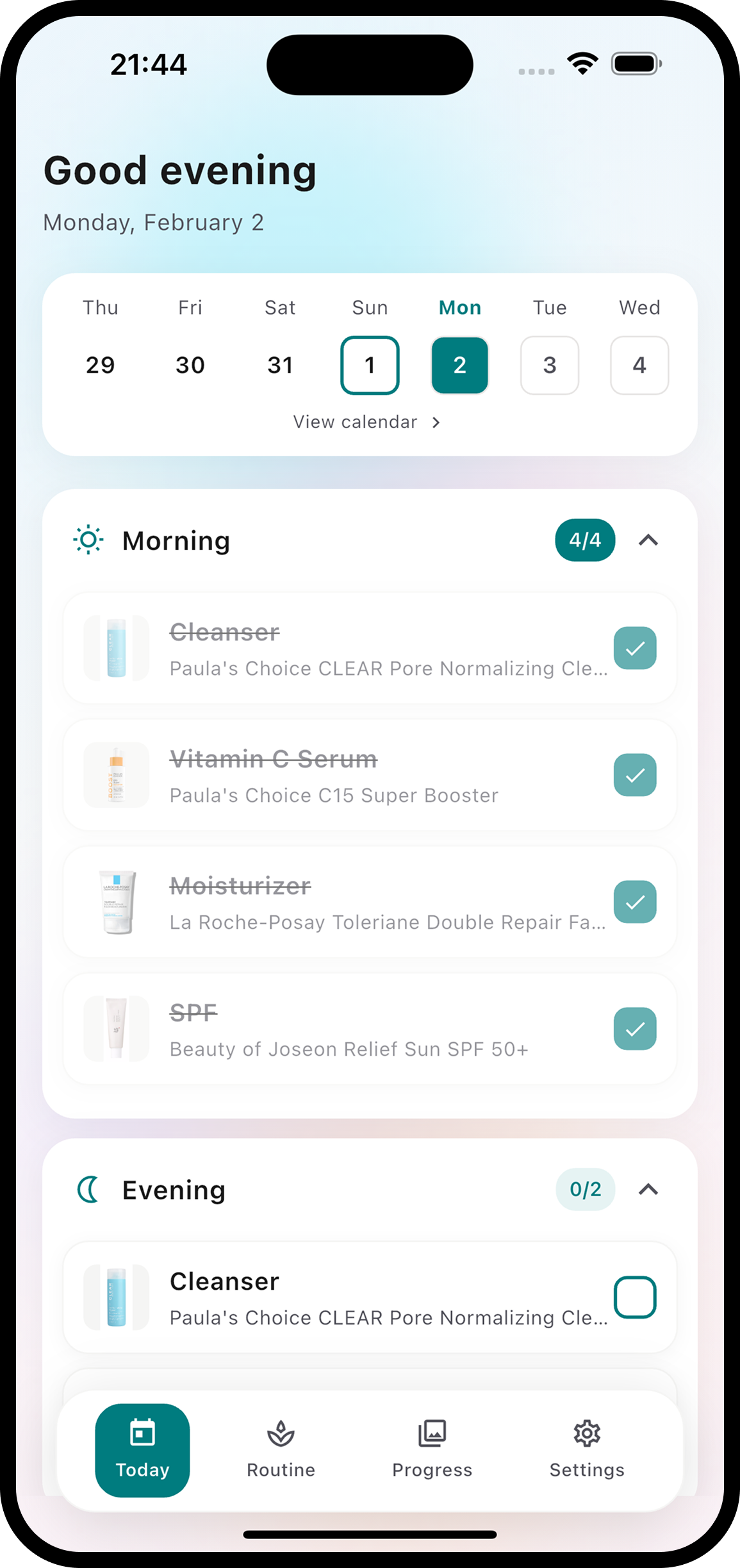 Glimmer skincare tracker app